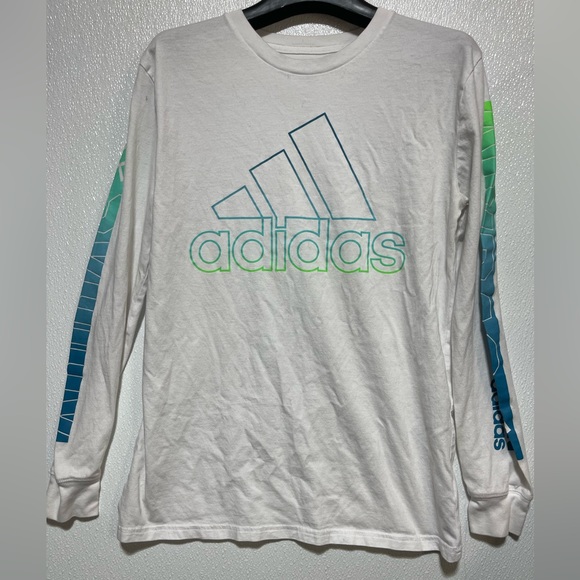 adidas Other - Adidas White Long Sleeve Tee with Blue and Green Accents